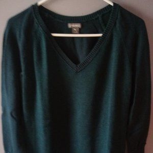 Eddie Bauer dark teal green pullover V neck sweater, size small